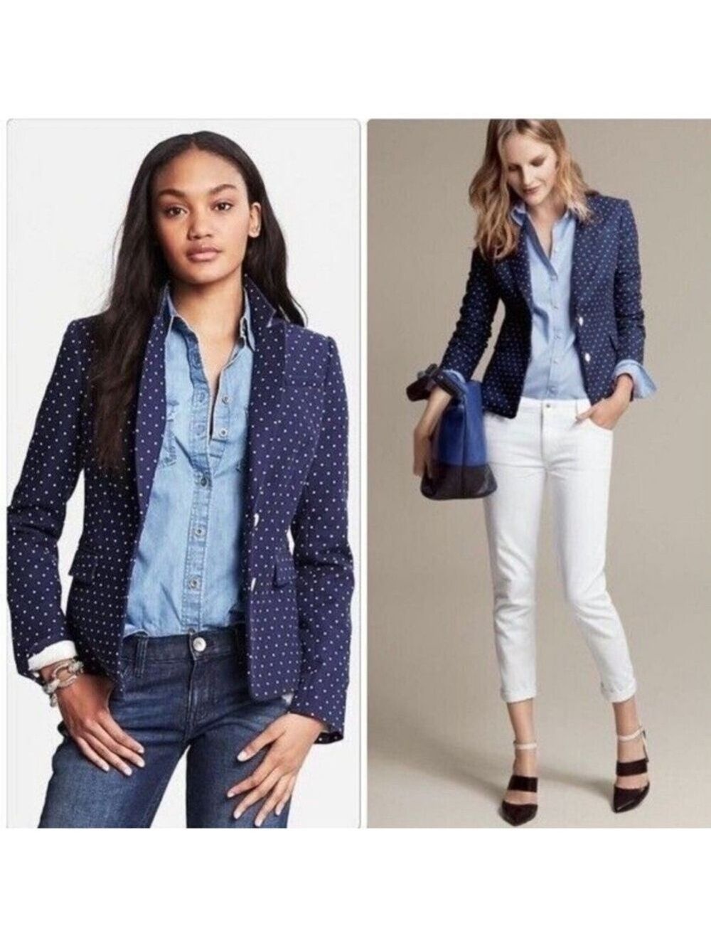 J. Crew Navy Polka Dot Blazer